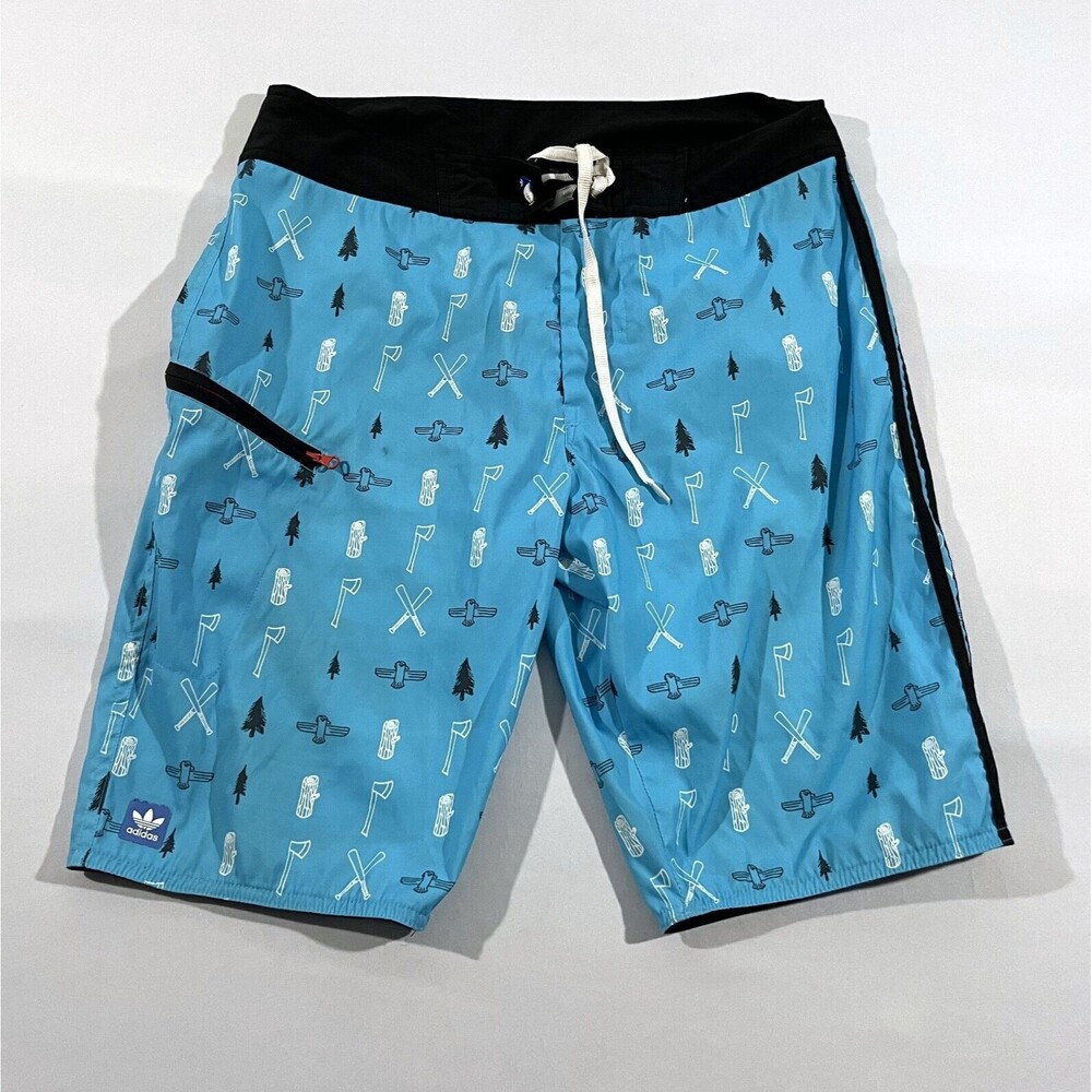 Adidas Men's Black Blue Print Climalite Swim Shorts Board Sz 30 Stain